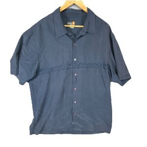 Quicksilver Shirt Mens XXL Blue Embroidered Button Up Estilo Waves‎ Surf S/S